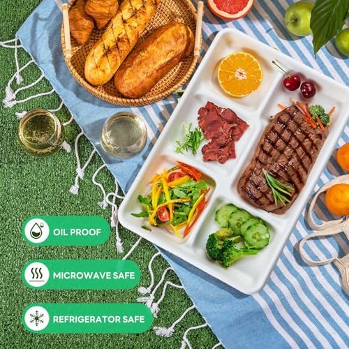 100% Compostable 5 Compartment Plates Disposable 12.5 Inch 100 Pack in 12.5 in compartment plates 100 count in, alternate