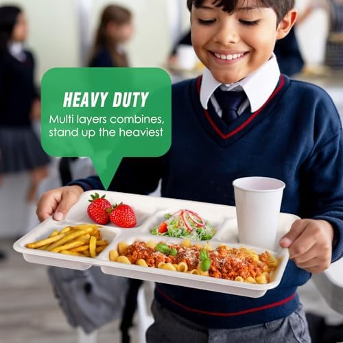 100% Compostable 5 Compartment Plates Disposable 12.5 Inch 100 Pack in 12.5 in compartment plates 100 count in, alternate