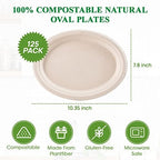 100% Compostable Oval Paper Plates 10 inch 125 Pack, Nature in 10 inches in 10 in Nature, alternate view 3