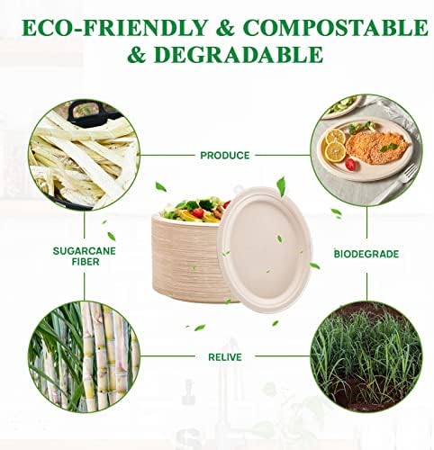 100% Compostable Oval Paper Plates 10 inch 125 Pack, Nature in 10 inches in 10 in Nature, alternate view 4