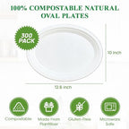100% Compostable Oval Paper Plates 12 inch 300 Pack, White in Extra Large in 12 in White, alternate view 3