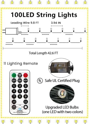 100 LED 42.8FT Connectable Color Changing Christmas Light with Remote Timer, alternate view 7
