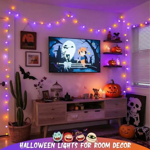 100 LED Globe Orange and Purple Halloween Lights Indoor Remote, alternate view 3