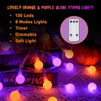 100 LED Globe Orange and Purple Halloween Lights Indoor Remote, alternate view 5