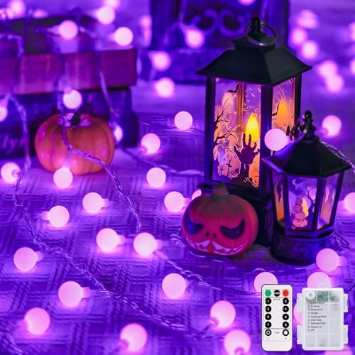 100 LED Globe Purple Halloween Lights Battery Operated 8 Modes