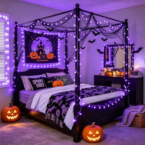 100 LED Globe Purple Halloween Lights Battery Operated 8 Modes, alternate view 2