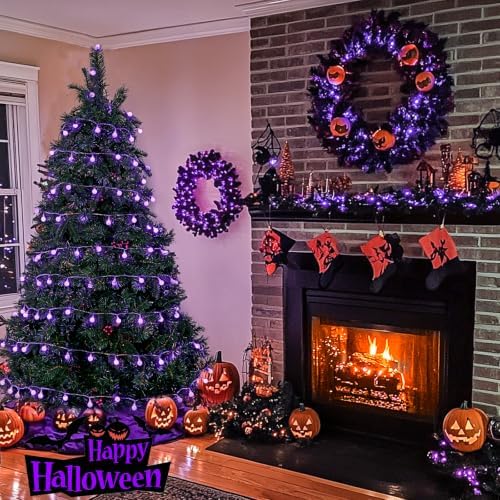 100 LED Globe Purple Halloween Lights Battery Operated 8 Modes, alternate view 5