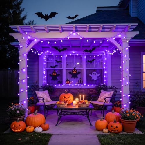 100 LED Globe Purple Halloween Lights Battery Operated 8 Modes, alternate view 6
