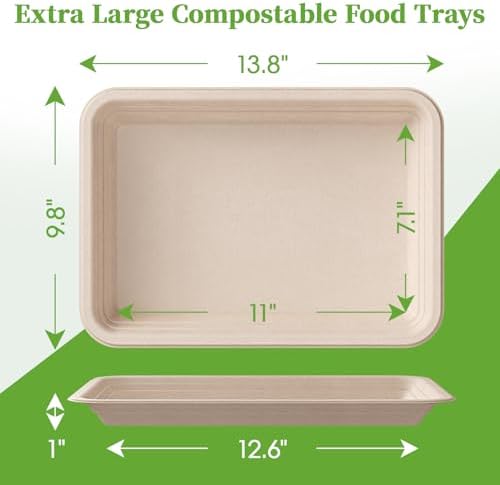100 Pack 14 in Compostable Natural Disposable Food Crawfish Trays in Nature-100pack, alternate view 3
