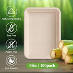 100 Pack 14 in Compostable Natural Disposable Food Crawfish Trays in Nature-100pack, alternate view 6