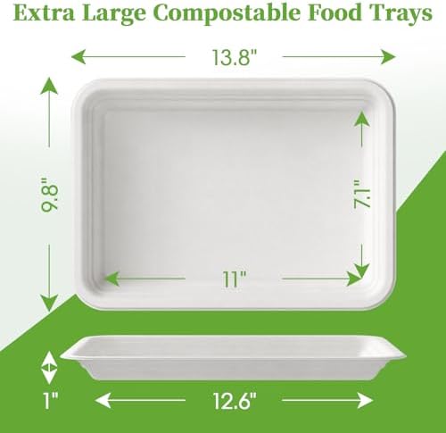100 Pack 14 in Compostable White Disposable Food Crawfish Trays in White-100pack, alternate view 3