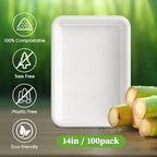 100 Pack 14 in Compostable White Disposable Food Crawfish Trays in White-100pack, alternate view 6