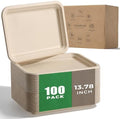 100 Pack 14 Inch Disposable Compostable Sugarcane Platters Biodegradable in 14 x 10 inch extra large in Beige