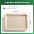 100 Pack 14 Inch Disposable Compostable Sugarcane Platters Biodegradable in 14 x 10 inch extra large in Beige, alternate view