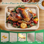 100 Pack 14 Inch Disposable Compostable Sugarcane Platters Biodegradable in 14 x 10 inch extra large in Beige, alternate view