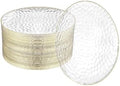 100 Pack 7 Inch Clear Plastic Plates - Hammered Gold Rimmed Sturdy, Durable And Extra Heavy duty Gold Plastic