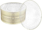 100 Pack 7 Inch Clear Plastic Plates - Hammered Gold Rimmed Sturdy, Durable And Extra Heavy duty Gold Plastic