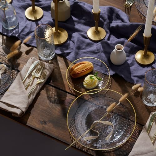 100 Pack 7 Inch Clear Plastic Plates - Hammered Gold Rimmed Sturdy, Durable And Extra Heavy duty Gold Plastic, alternate view