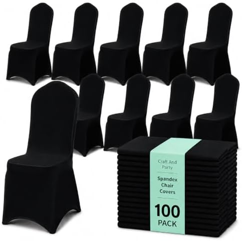 100 Pack Black Spandex Chair Covers - Stretch Polyester Slipcovers for Wedding, Banquet, Party & Dining Chairs