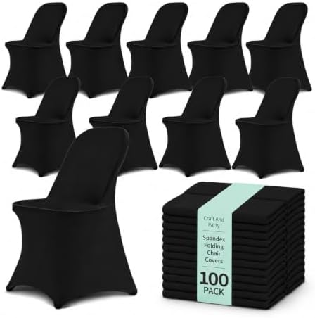 100 Pack Black Spandex Folding Chair Covers, Stretch Polyester Slipcovers for Wedding, Party & Dining Chairs