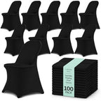 100 Pack Black Spandex Folding Chair Covers, Stretch Polyester Slipcovers for Wedding, Party & Dining Chairs