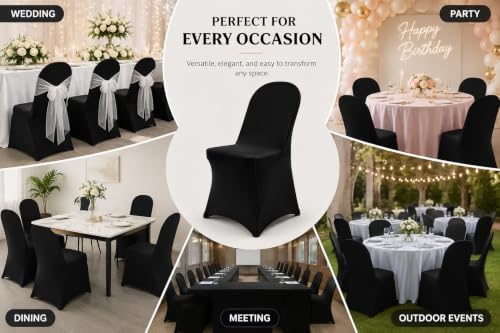100 Pack Black Spandex Folding Chair Covers, Stretch Polyester Slipcovers for Wedding, Party & Dining Chairs, alternate view