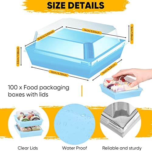100 Pack Charcuterie Boxes with Clear Lids 5 Inch Cookie Box, Blue in Blue, alternate view 2
