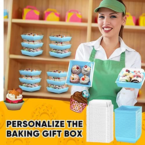 100 Pack Charcuterie Boxes with Clear Lids 5 Inch Cookie Box, Blue in Blue, alternate view 4