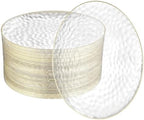 100 Pack Clear Plastic Plates For Wedding - 10 IN Hammered Gold Rimmed Sturdy, Durable And Extra Heavy duty Gold
