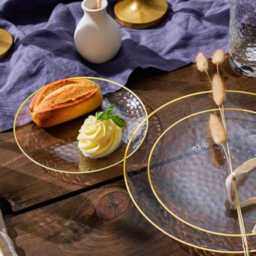 100 Pack Clear Plastic Plates For Wedding - 10 IN Hammered Gold Rimmed Sturdy, Durable And Extra Heavy duty Gold, alternate