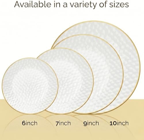 100 Pack Clear Plastic Plates For Wedding - 9 Inch Hammered Gold Rimmed Sturdy, Durable And Extra Heavy duty, alternate view