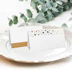 100 Pack Gold Place Cards for Wedding Party Reception, 2" X 3.5, Double Design, Gold Foil Stars and Line, Scored, alternate