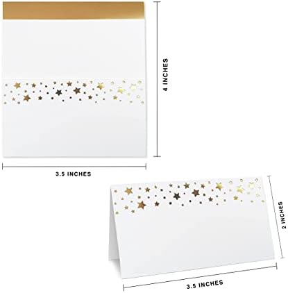 100 Pack Gold Place Cards for Wedding Party Reception, 2" X 3.5, Double Design, Gold Foil Stars and Line, Scored, alternate
