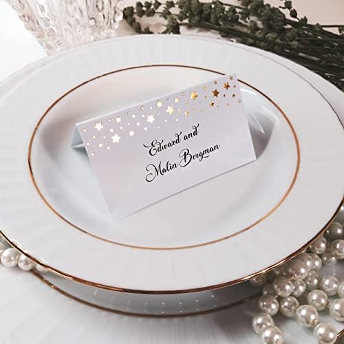 100 Pack Gold Place Cards for Wedding Party Reception, 2" X 3.5, Double Design, Gold Foil Stars and Line, Scored, alternate