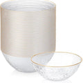 100 Pack Hammered Gold Plastic Bowls Disposable Heavy Duty - 12 Oz Clear Plastic Bowls For Parties - Premium