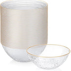 100 Pack Hammered Gold Plastic Bowls Disposable Heavy Duty - 12 Oz Clear Plastic Bowls For Parties - Premium