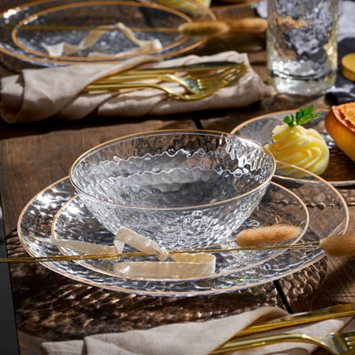 100 Pack Hammered Gold Plastic Bowls Disposable Heavy Duty - 12 Oz Clear Plastic Bowls For Parties - Premium, alternate view