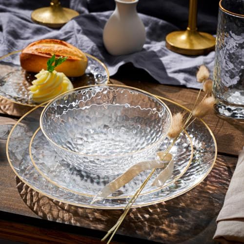 100 Pack Hammered Gold Plastic Bowls Disposable Heavy Duty - 12 Oz Clear Plastic Bowls For Parties - Premium, alternate view