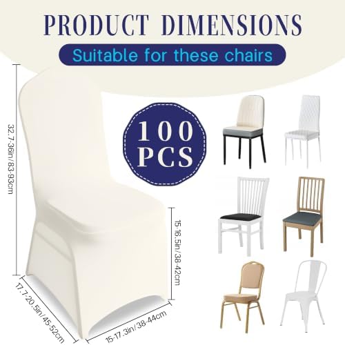 100 Pack Ivory Universal Fitted Spandex Chair Covers | Stretch & Washable Upgraded Chair Slipcovers, Ideal for, alternate
