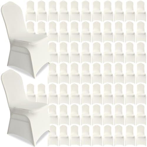 100 Pack Ivory Universal Fitted Spandex Chair Covers | Stretch & Washable Upgraded Chair Slipcovers, Ideal for, alternate