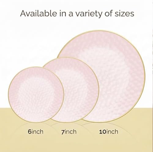 100 Pack Pink Plastic Plates - 6.25 IN Hammered Gold Rimmed Sturdy, Durable And Extra Heavy duty Pink And Gold, alternate