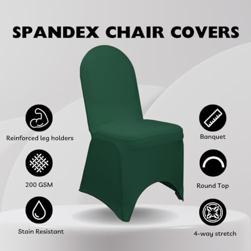 100 Pack Stretch Spandex Banquet Chair Covers - Hunter Green, Wedding Slip, Premium Quality, alternate view 3