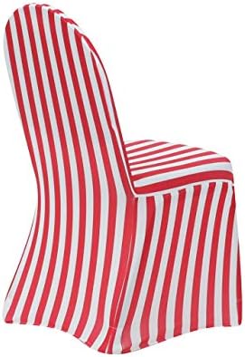 100 Pack Stretch Spandex Chair Covers Striped - Red and White, Wedding Slip Covers, Premium Quality Chair Cover