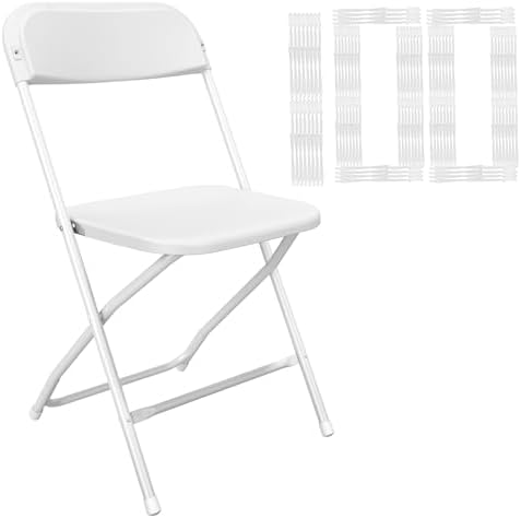 100 Pack White Folding Chairs, Portable Party Chairs, Plastic Folding Chair, Stackable Commercial Seats with