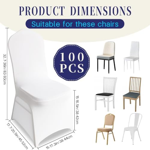 100 Pack White Universal Fitted Spandex Chair Covers | Stretch & Washable Upgraded Chair Slipcovers, Ideal for, alternate