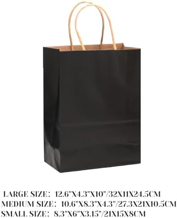 100-Packs Black Paper Gift Bags with Handles Bulk Assorted Sizes(33pcs Large 13", 33pcs Medium 11", 34pcs Small, alternate