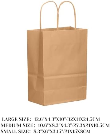 100-Packs Brown Paper Gift Bags with Handles Bulk Assorted Sizes(33pcs Large 13", 33pcs Medium 11", 34pcs Small, alternate