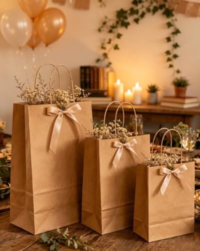 100-Packs Brown Paper Gift Bags with Handles Bulk Assorted Sizes(33pcs Large 13", 33pcs Medium 11", 34pcs Small, alternate