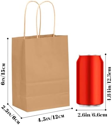 100-Packs Mini Size Paper Gift Bags with Handles Bulk 4.5"×2.5"×6" Brown Gift Bags Multiple Uses in Mini - 100, alternate
