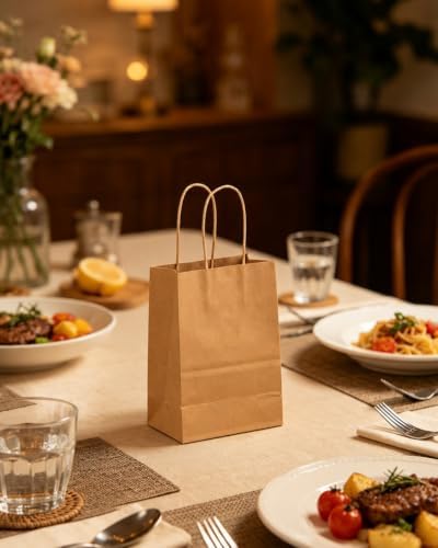 100-Packs Mini Size Paper Gift Bags with Handles Bulk 4.5"×2.5"×6" Brown Gift Bags Multiple Uses in Mini - 100, alternate